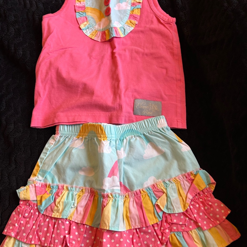 Colorful Ruffled Tank Top and Skirt Set
